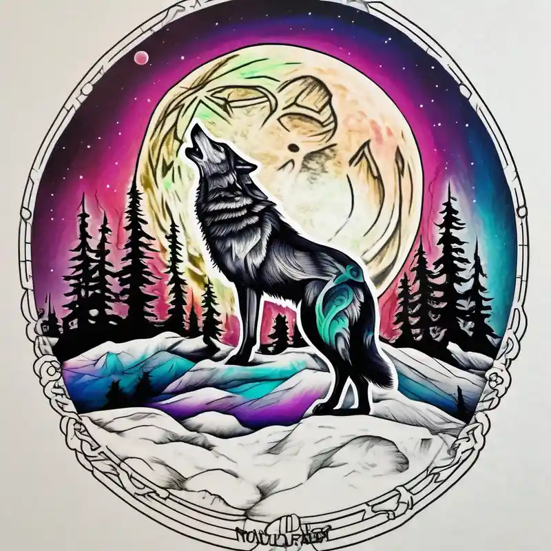 realistic style Wolf Tattoos Tattoo Ideas in 2025 & free generation about lone wolf howling at full moon with northern lights backdrop 1oz-bottle-light-green and lone wolf howling at full moon with northern lights backdrop 1oz-bottle-light-green