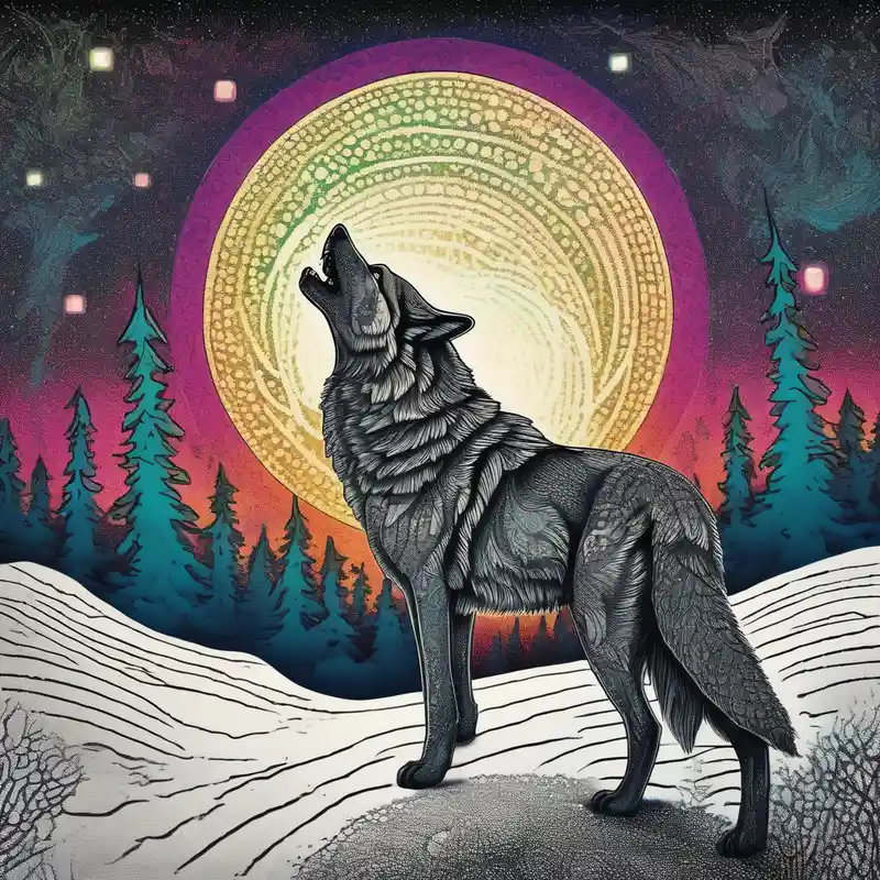 dotwork style Wolf Tattoos Tattoo Ideas in 2025 & free generation about lone wolf howling at full moon with northern lights backdrop 1oz-bottle-light-green and lone wolf howling at full moon with northern lights backdrop 1oz-bottle-light-green