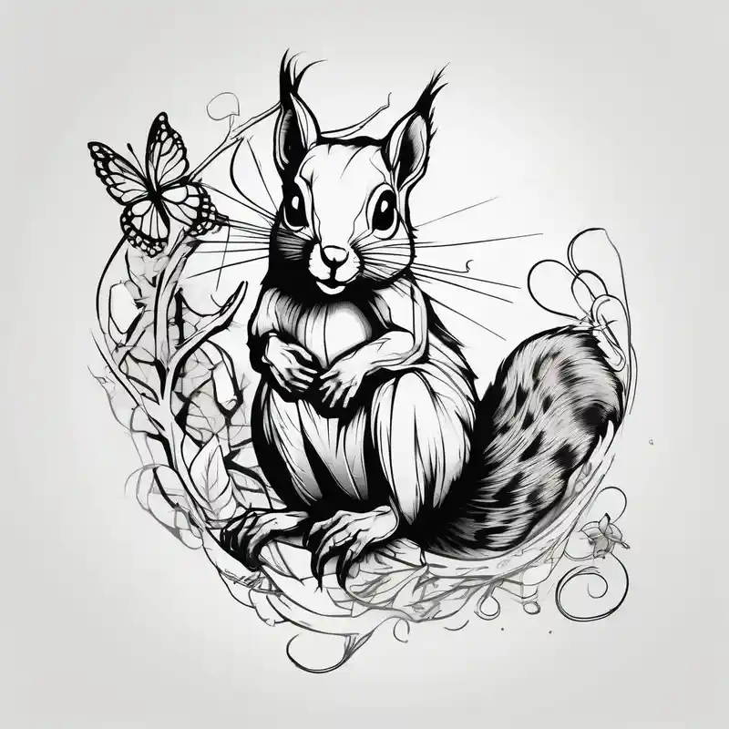 sketch style Idées de tatouages de papillons 3D en 2025 about Squirrel holding butterfly 3d-butterfly and Squirrel holding butterfly 3d-butterfly