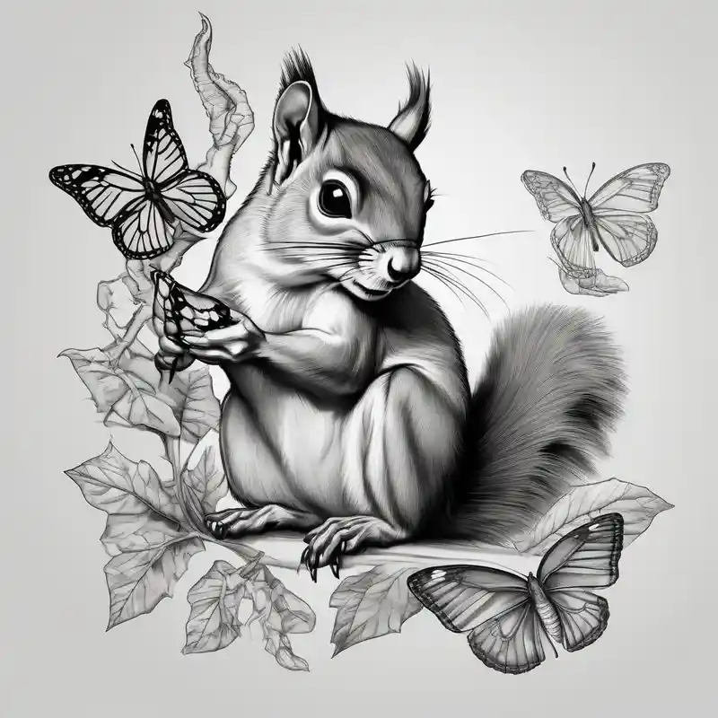 realistic style 2025年の3D蝶のタトゥーアイデア about A Squirrel holding butterfly 3d-butterfly and A Squirrel holding butterfly 3d-butterfly