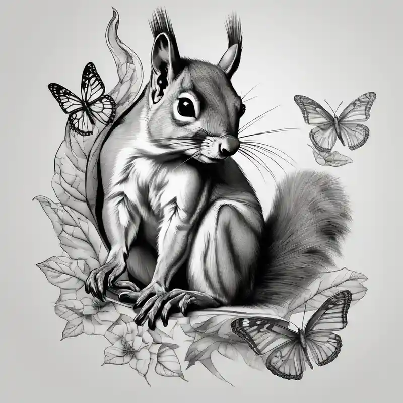 realistic style Idées de tatouages de papillons 3D en 2025 about Squirrel holding butterfly 3d-butterfly and Squirrel holding butterfly 3d-butterfly