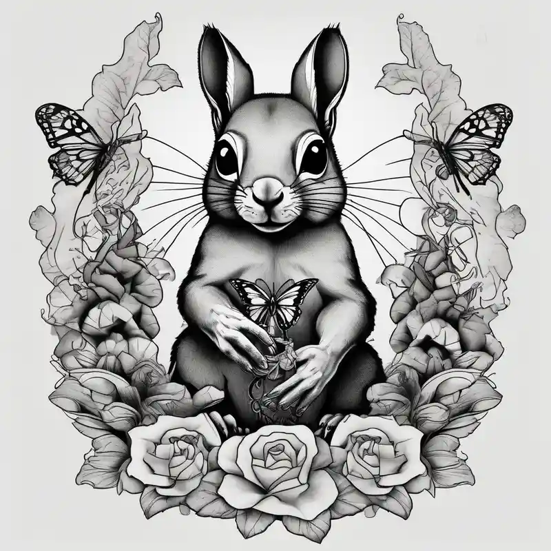 blackwork style 2025年の3D蝶のタトゥーアイデア about A Squirrel with a butterfly in hands 3d-butterfly and A Squirrel with a butterfly in hands 3d-butterfly