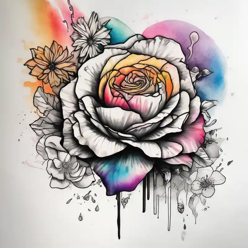 surreal style Amber Rose Tattoo Ideas in 2025 about a watercolor tattoo with one rose and one lily