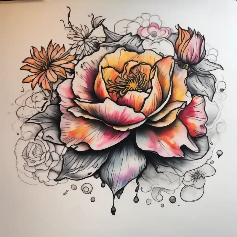 japanese style Amber Rose Tattoo Ideas in 2025 about a watercolor tattoo with one rose and one lily