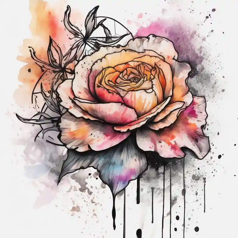 watercolor style Amber Rose Tattoo Ideas in 2025 about a vibrant and watercolor tattoo with one rose