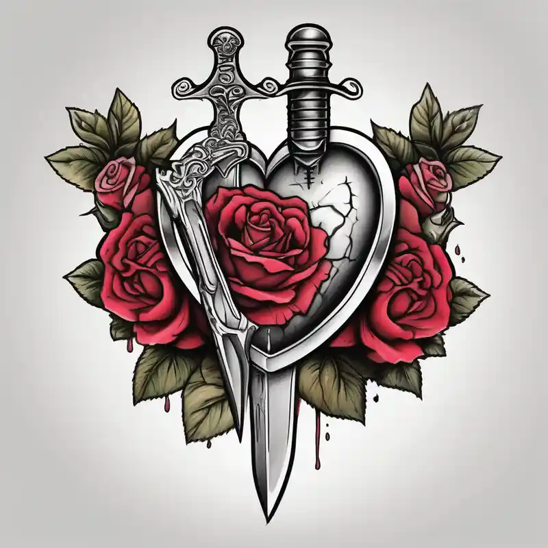 realistic style Amber Rose Tattoo Ideas in 2025 about dagger piercing a heart with roses amber-rose and dagger piercing a heart with roses amber-rose