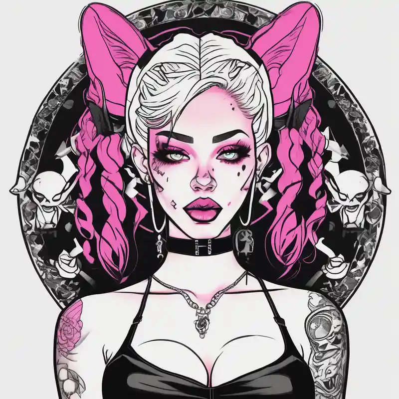 surreal style Ideas de tatuajes en los senos en 2025 about hot goth girl with puppy ears and with piercings on face and big boobs and big butt with black outfit on with pink hair and-piercing-shop and hot goth girl with puppy ears and with piercings on face and big boobs and big butt with black outfit on with pink hair and-piercing-shop