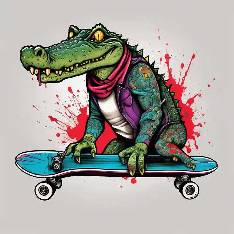 watercolor style Idées de tatouages de frères et sœurs en 2025 about crocodile riding a skateboard with piercings and tattoos and-piercing-shop and crocodile riding a skateboard with piercings and tattoos and-piercing-shop