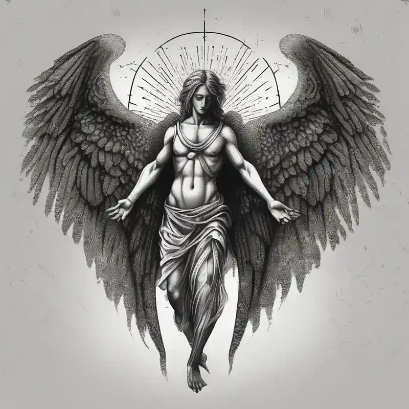 dotwork style Biblical Tattoo Ideas in 2025 & free generation about Powerful Biblical angel with six wings angel-of-death and Powerful Biblical angel with six wings angel-of-death