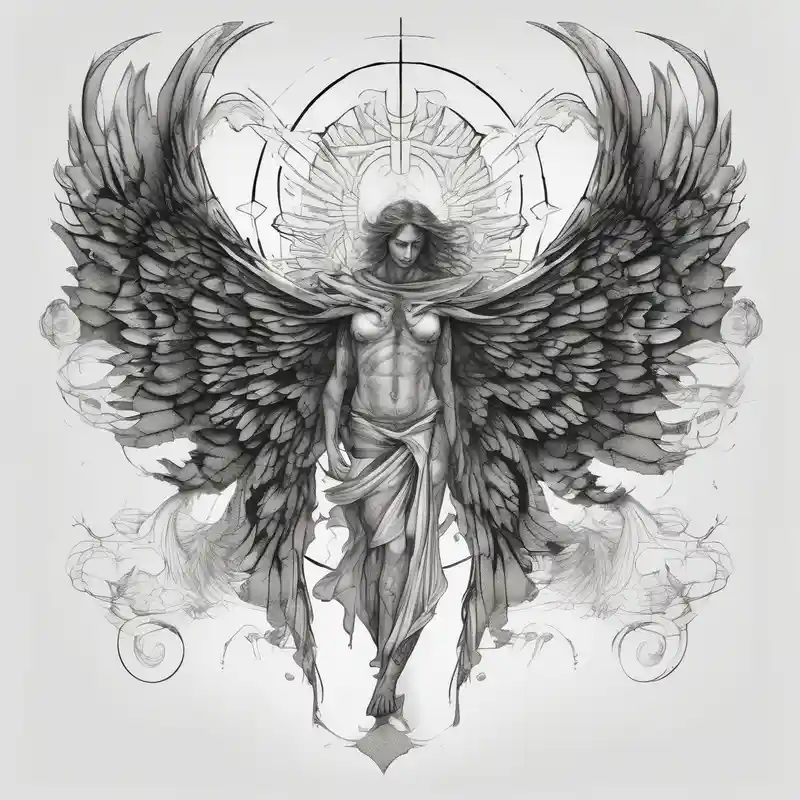 surreal style Ideas para tatuajes bíblicos en 2025 & Generar gratis about Powerful Biblical angel with six wings angel-of-death and Powerful Biblical angel with six wings angel-of-death