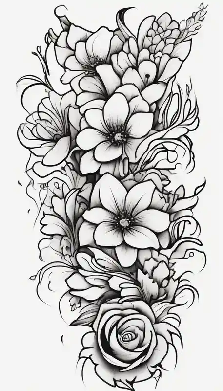 cartoon style Idées de tatouage de fleurs de naissance d'avril en 2025 about a bunch of flowers going down spine tattoo april-birth-flower and a bunch of flowers going down spine tattoo april-birth-flower