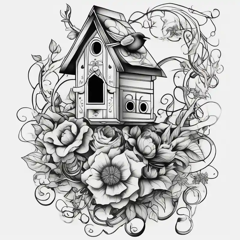 surreal style 2025年の4月の誕生花タトゥーアイデア about Birdhouse with flower vine april-birth-flower and Birdhouse with flower vine april-birth-flower