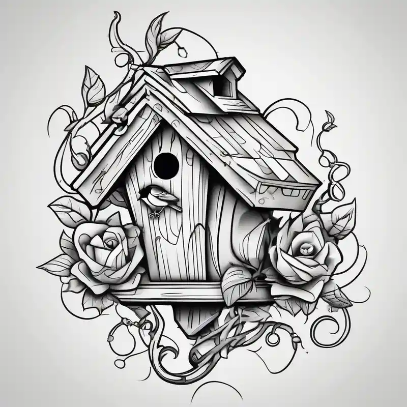 cartoon style 2025年の4月の誕生花タトゥーアイデア about Birdhouse with flower vine april-birth-flower and Birdhouse with flower vine april-birth-flower