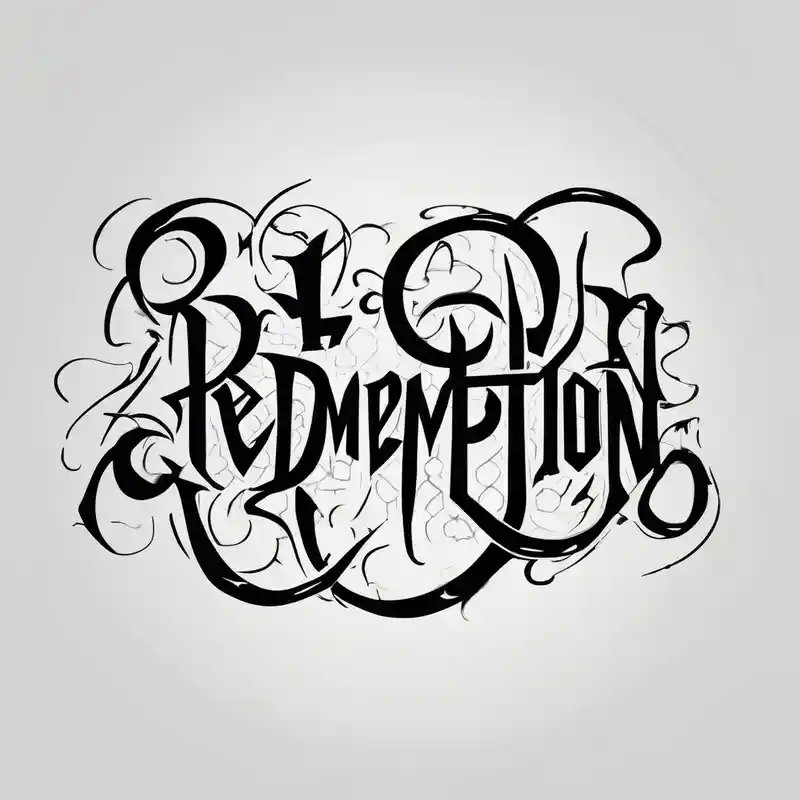 cartoon style Idées de tatouages Arial Bold en 2025 about REDEMPTION  in handwritten and cursive