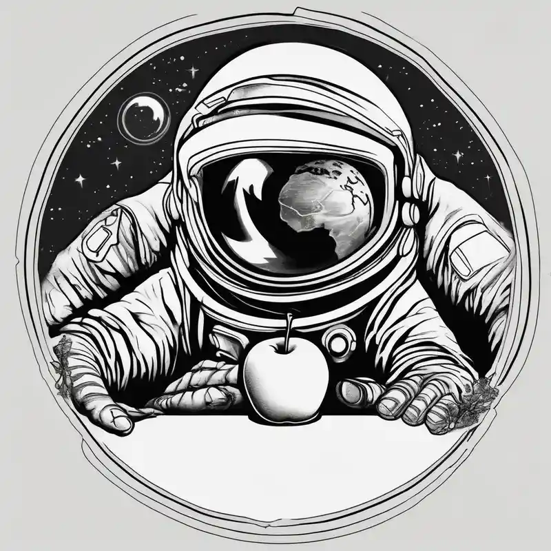 black and white style Astronaut Tattoo Ideas in 2025 about astronaut picking an apple and astronaut picking an apple