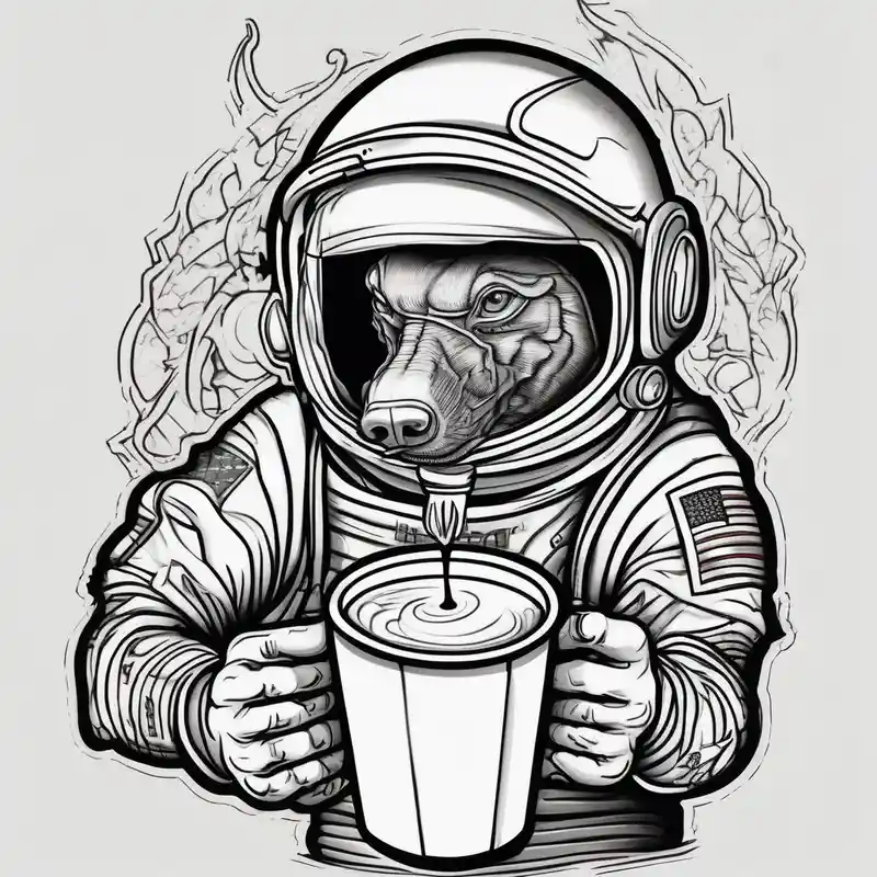 old school style 2025年の宇宙飛行士タトゥーのアイデア about A astronaut drinking a drink with a double styrofoam cup and A astronaut drinking a drink with a double styrofoam cup