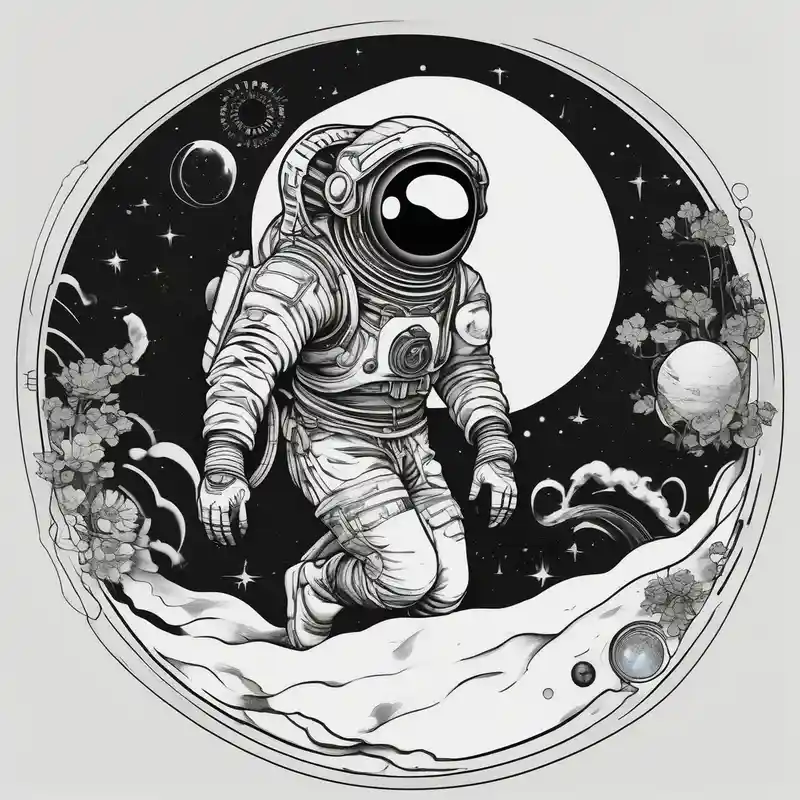 japanese style 2025年の男性向けバックネックタトゥーアイデア about an astronaut hunched over in space from the back holding a planet in his hands and an astronaut hunched over in space from the back holding a planet in his hands