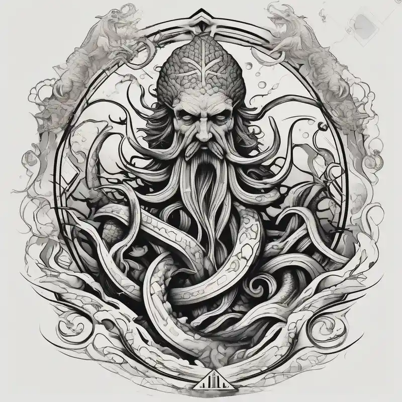 geometric style Attack on Titan Tattoo Ideas in 2025 about Kraken attacking Poseidon thrusting trident into monster attack-on-titan and Kraken attacking Poseidon thrusting trident into monster attack-on-titan