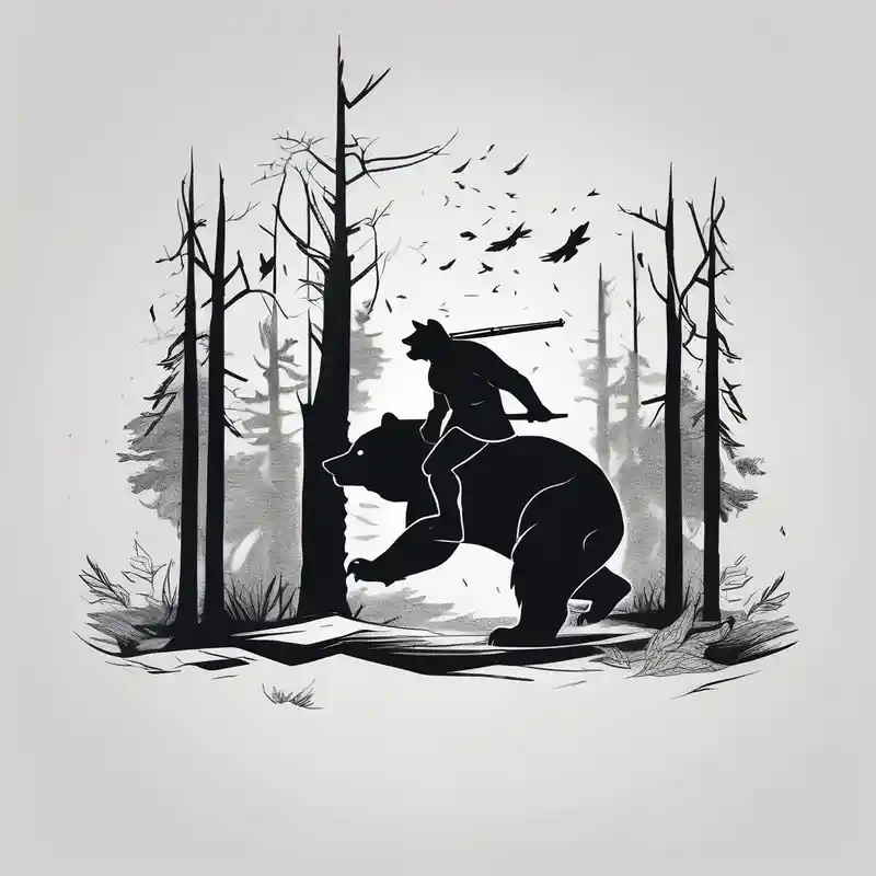 minimalist style Attack on Titan Tattoo Ideas in 2025 about Hunter in the woods being attacked by a bear attack-on-titan and Hunter in the woods being attacked by a bear attack-on-titan