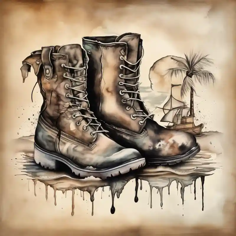 watercolor style Beach Tattoo Ideas in 2025 about Two flip flops next to a pair of timberland boots on the Beach. ADD a cowboyhat and Two flip flops next to a pair of timberland boots on the Beach. ADD a cowboyhat