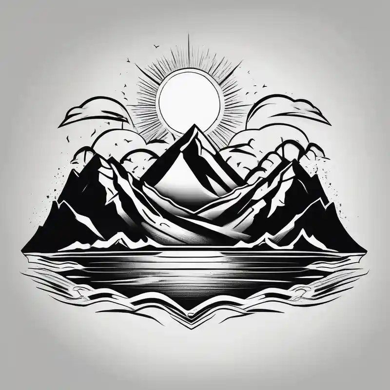 black and white style Ocean Tattoo Ideas in 2025 about Mountain and beach