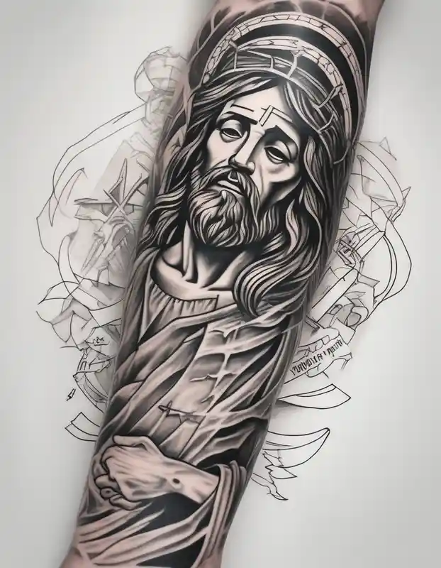 sketch style Beautiful Sleeve Tattoo Ideas in 2025 about full sleeve arm tattoo of jesus timeline of life beautiful-sleeve and full sleeve arm tattoo of jesus timeline of life beautiful-sleeve