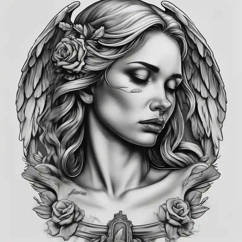 realistic style Beautiful Sleeve Tattoo Ideas in 2025 about Beautiful woman angel crying over a tombstone beautiful-sleeve and Beautiful woman angel crying over a tombstone beautiful-sleeve