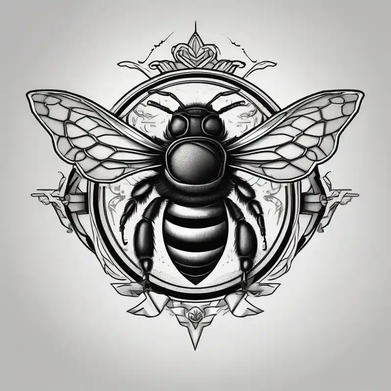 black and white style 2025年の蜂のタトゥーアイデア about a bee inside of a emblem and like a family blazon
think like Louis XIV