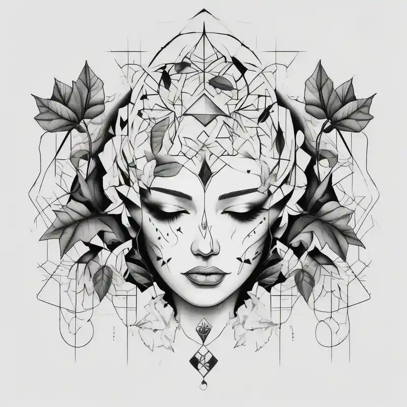 geometric style Best Tattoo Ink Tattoo Ideas in 2025 about big breasts covered with leaves dripping with ink and best-ink