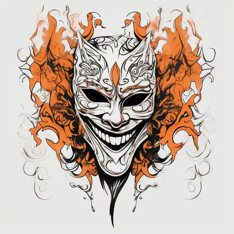 sketch style Male Sleeve Tattoo Designs and Ideas about Laughing Male masquerade mask with orange and black smoke black-lotus and Laughing Male masquerade mask with orange and black smoke black-lotus