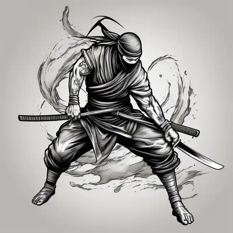 realistic style 2025年のタトゥー忍者キティタトゥーアイデア about ninja blackwork katana and ninja blackwork katana