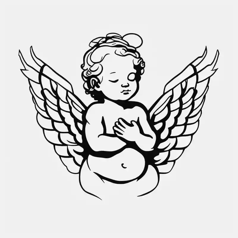 minimalist style 2025年のブラックワークタトゥーデザイン about baby angel detailed blackwork and baby angel detailed blackwork