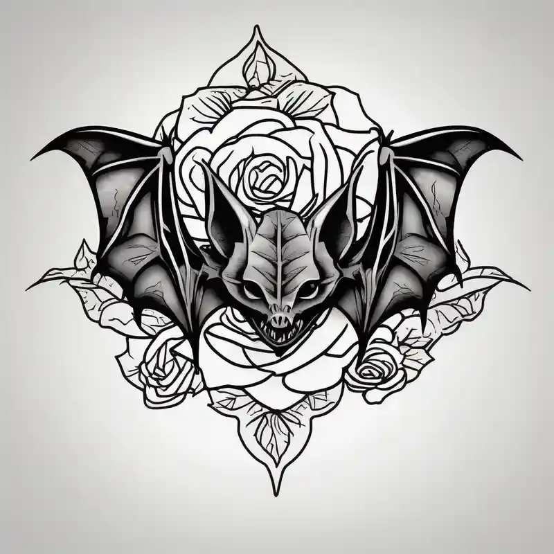 old school style 2025年のブラックワークタトゥーデザイン about blackwork Bat Knee tattoo in fall colors with a rose and blackwork Bat Knee tattoo in fall colors with a rose