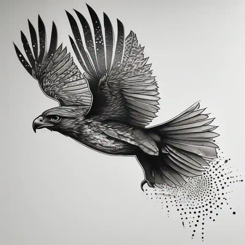 dotwork style 2025年のブラックワークタトゥーデザイン about HAWK FLYING blackwork and HAWK FLYING blackwork