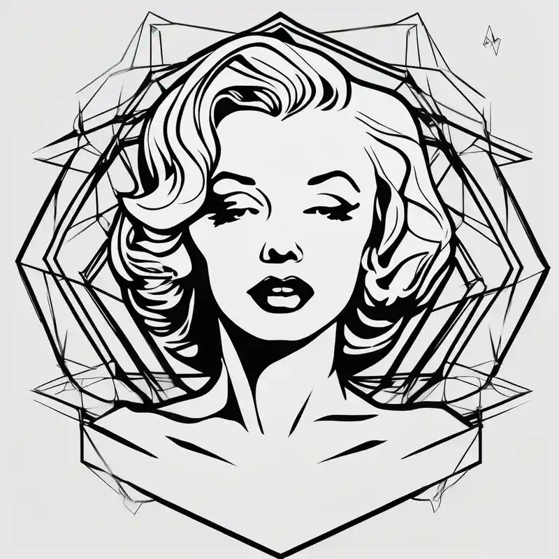 geometric style 2025年のブラックワークタトゥーデザイン about blackwork marylin monroe face  (not too big and )