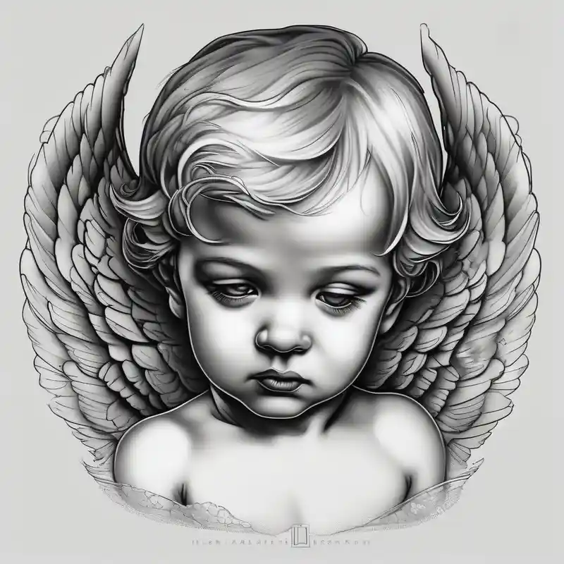 realistic style 2025年のブラックワークタトゥーデザイン about baby angel detailed blackwork and baby angel detailed blackwork