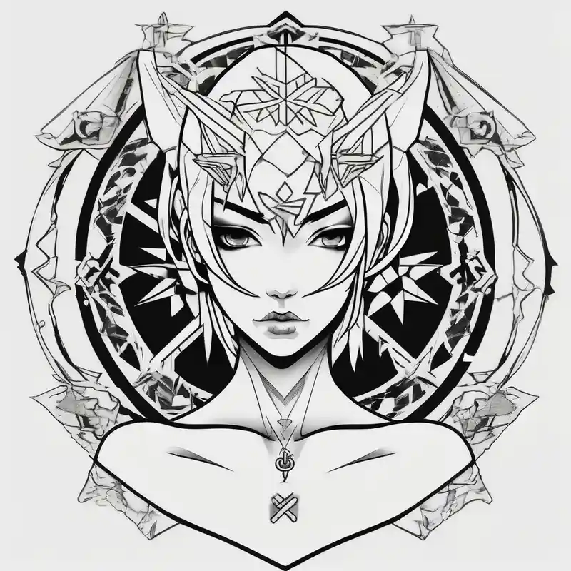 blackwork style 2025年のブラックワークタトゥーデザイン about ANIME GIRL WITH SHURIKEN blackwork and ANIME GIRL WITH SHURIKEN blackwork