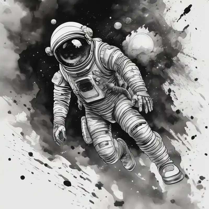 watercolor style Idées de tatouages d'astronautes en 2025 about Astronaut laser blasting a asteroid blast-over and Astronaut laser blasting a asteroid blast-over