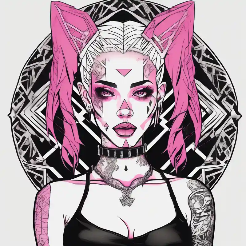 geometric style Tattoo and Piercing Shop Tattoo Ideas in 2025 about hot goth girl with puppy ears and with piercings on face and big boobs and big butt with black outfit on with pink hair and hot goth girl with puppy ears and with piercings on face and big boobs and big butt with black outfit on with pink hair