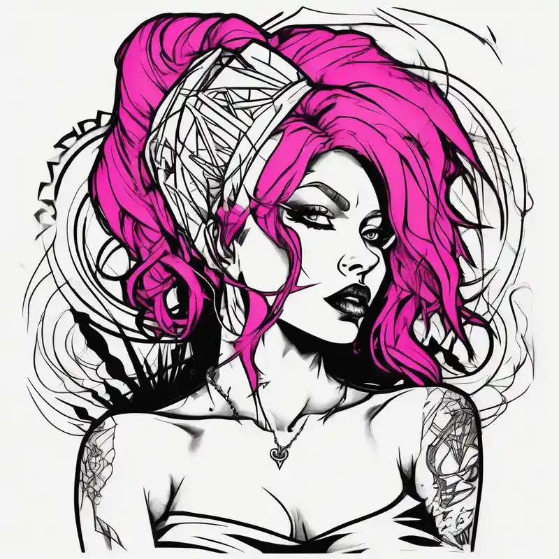 sketch style Idées de tatouages de seins en 2025 about hot puppy goth girl with big boobs and pink hair and hot puppy goth girl with big boobs and pink hair