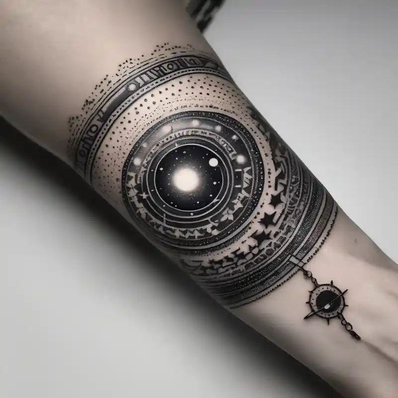 dotwork style Idées de tatouages de bracelet en 2025 about A bracelet tattoo with astronomy theme and A bracelet tattoo with astronomy theme