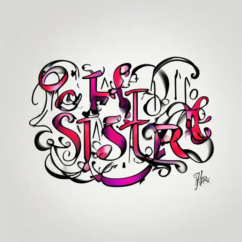 cartoon style Sister Tattoo with Tree Ideas in 2025 & free generation about A small and delicate tattoo with the handwritten words" to my favorite sister" and a line coming from the last letter "r" and a small puzzle piece hanging from it brother-sister