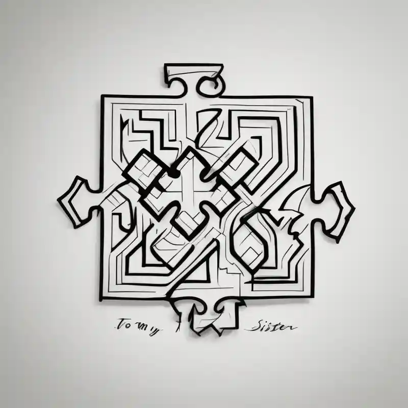 geometric style Brother Sister Tattoo Ideas in 2025 about small and delicate tattoo in memory of my sister. Include the handwritten message:  "to my favorite sister" with a single puzzle piece brother-sister