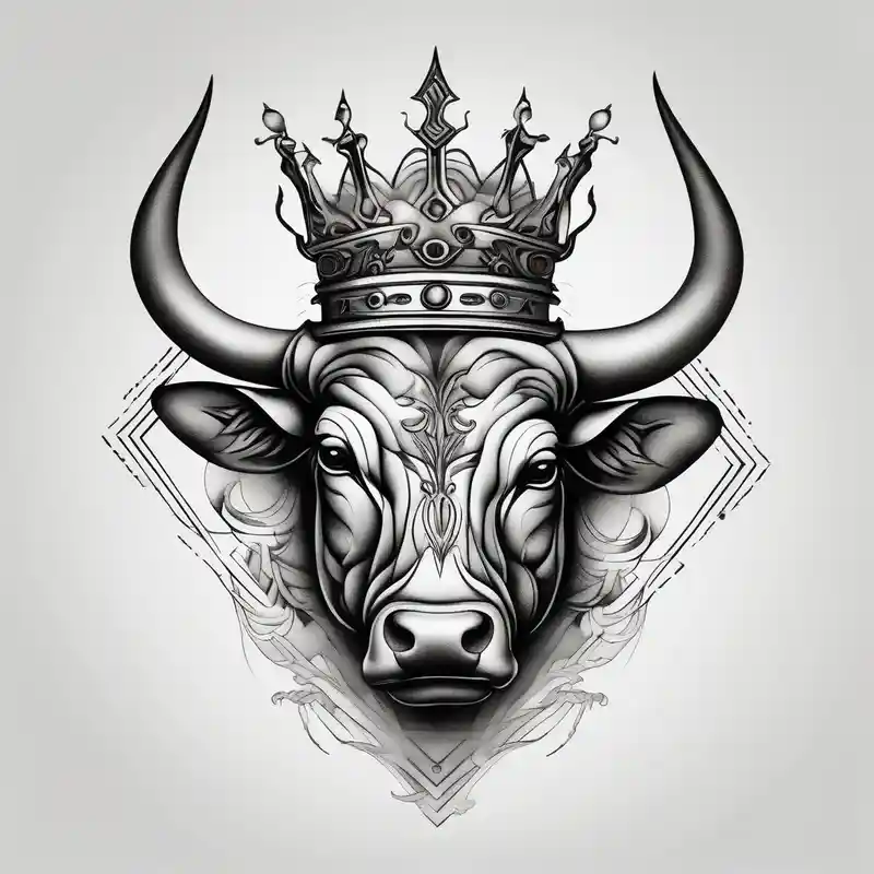 surreal style Crow Tattoo Ideas in 2025 about Bull symbol with crown bull-skull and Bull symbol with crown bull-skull