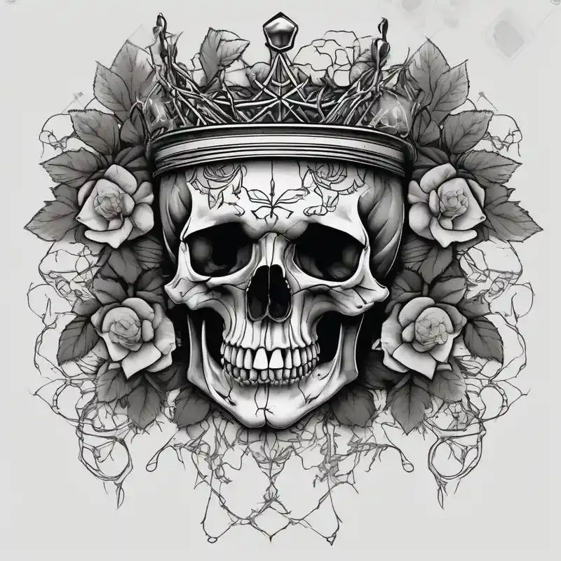 blackwork style Skull Tattoo Designs in 2025 & free generation about ornate skull adorned with crown of wild roses and thorns bull-skull and ornate skull adorned with crown of wild roses and thorns bull-skull