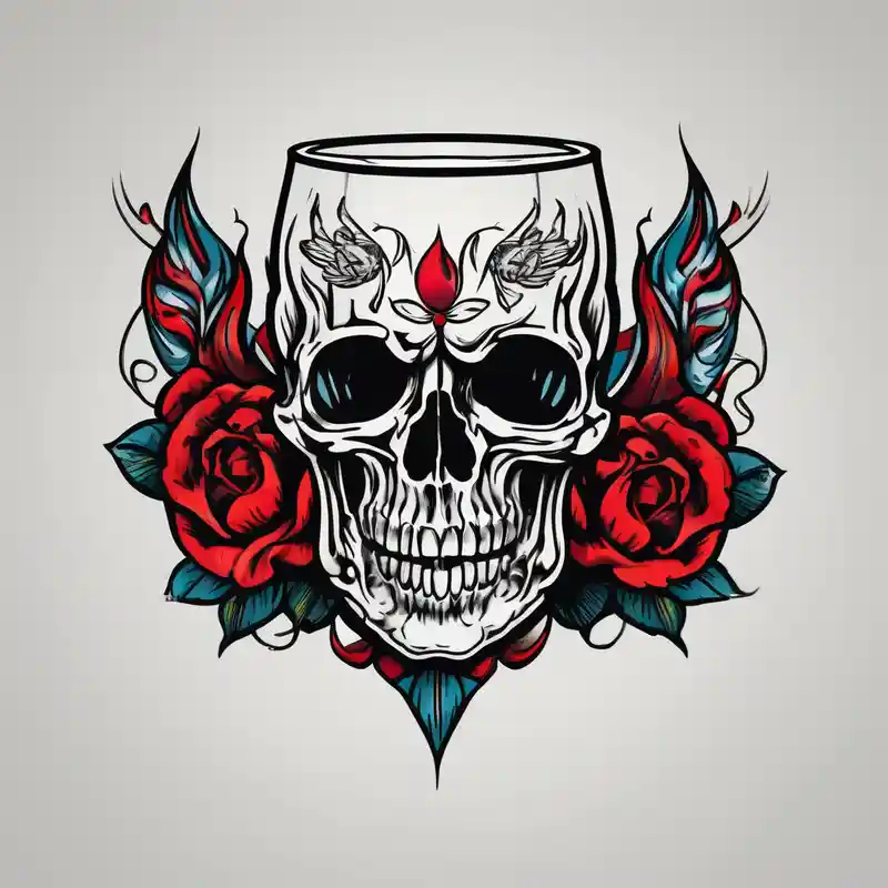 old school style Skull Tattoo Designs in 2025 & free generation about “I’ll drink your poison if you fill the cup” skull and glass