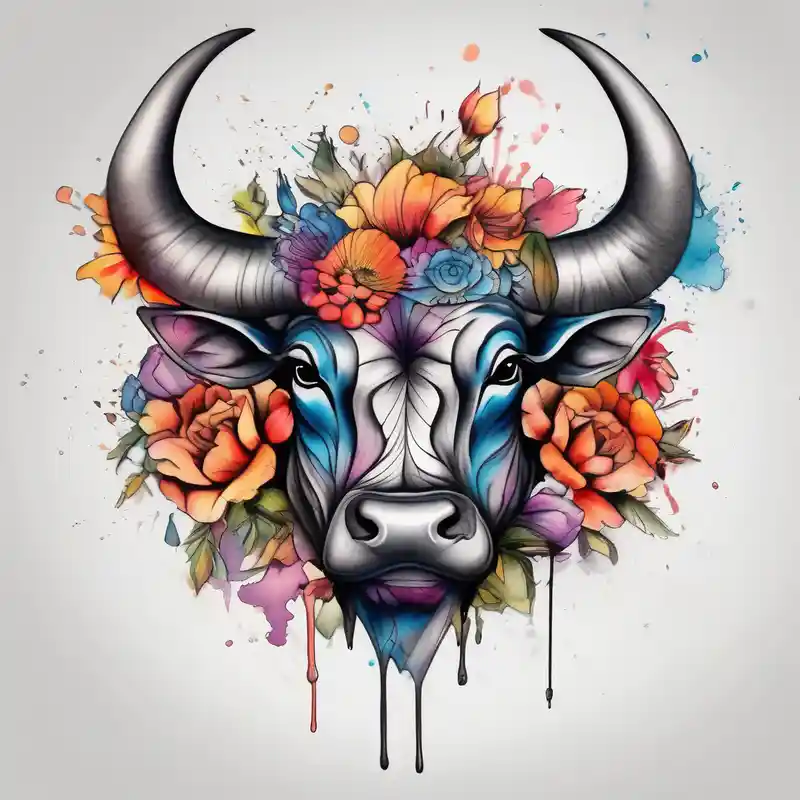 watercolor style Idées et Designs de Tatouages de Crâne en 2025 &Générer gratuitement about Bull with flowers bull-skull and Bull with flowers bull-skull