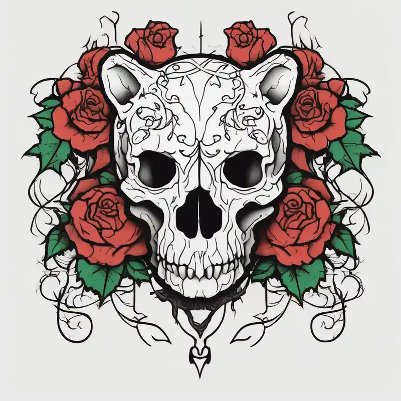 cartoon style Idées de pochoirs de tatouage de rose en 2025 about gothic bear skull intertwined with climbing roses and thorny vines bull-skull and gothic bear skull intertwined with climbing roses and thorny vines bull-skull