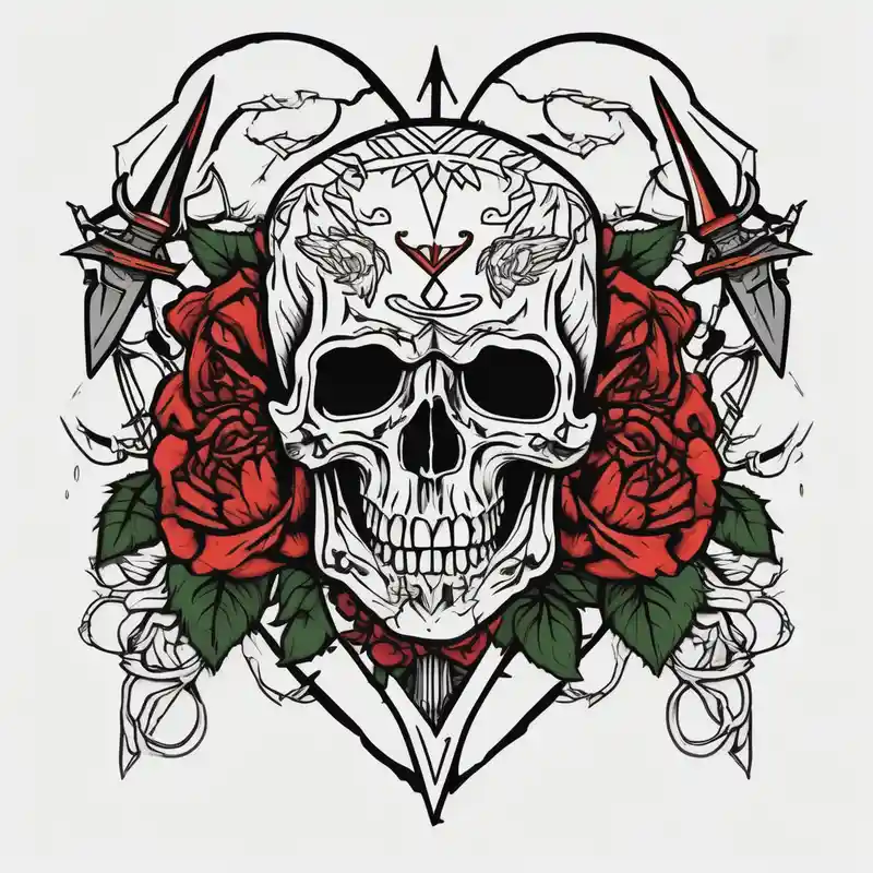 old school style Rose Tattoo Stencil Ideas in 2025 about Skull and heart and dagger with roses and sunflowers bull-skull