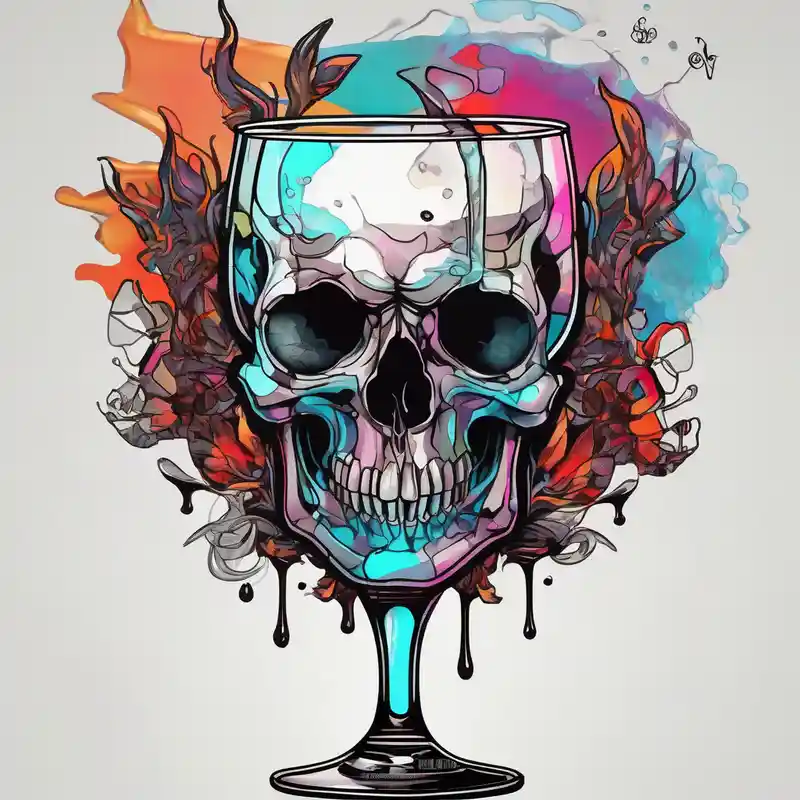 surreal style Skull Tattoo Designs in 2025 & free generation about “I’ll drink your poison if you fill the cup” skull and glass